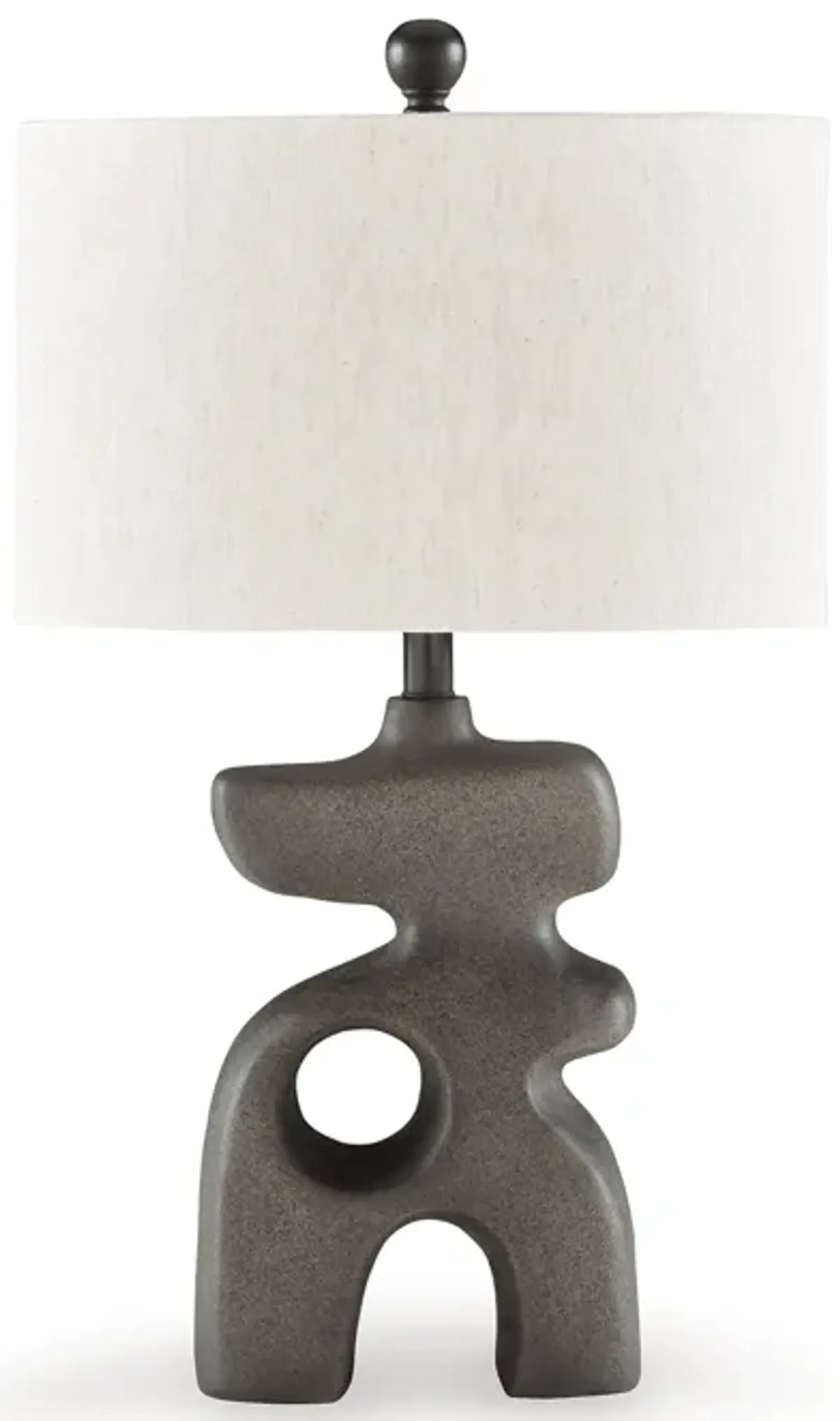 Nacy 27 Inch Table Lamp, White Oval Fabric Shade, Black Artisan Style Base - Benzara