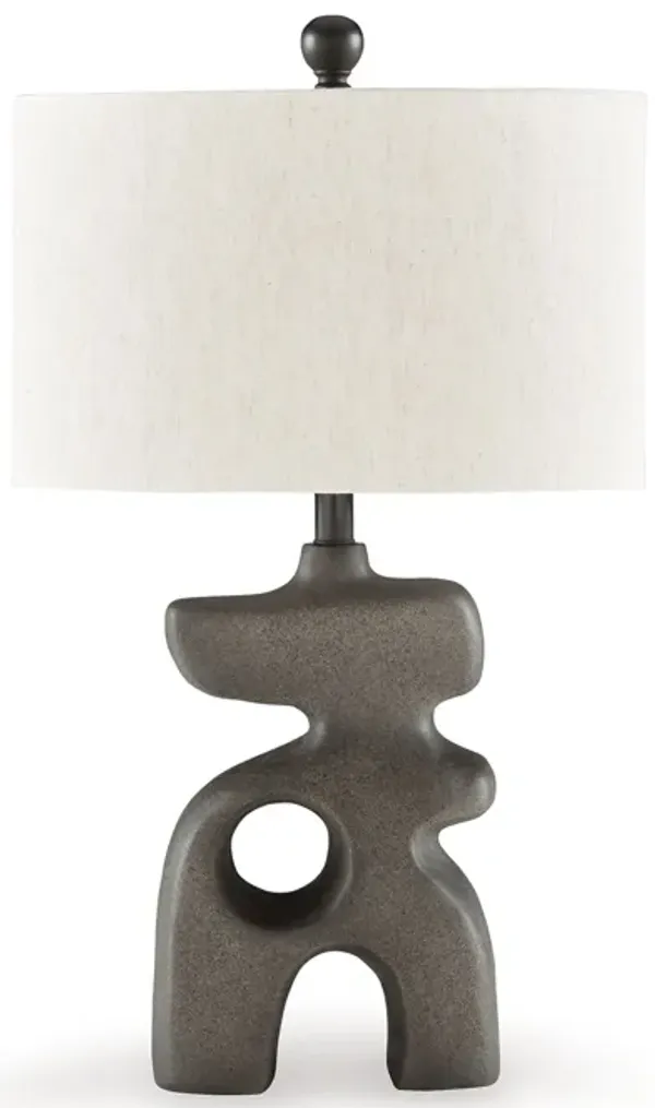 Nacy 27 Inch Table Lamp, White Oval Fabric Shade, Black Artisan Style Base - Benzara