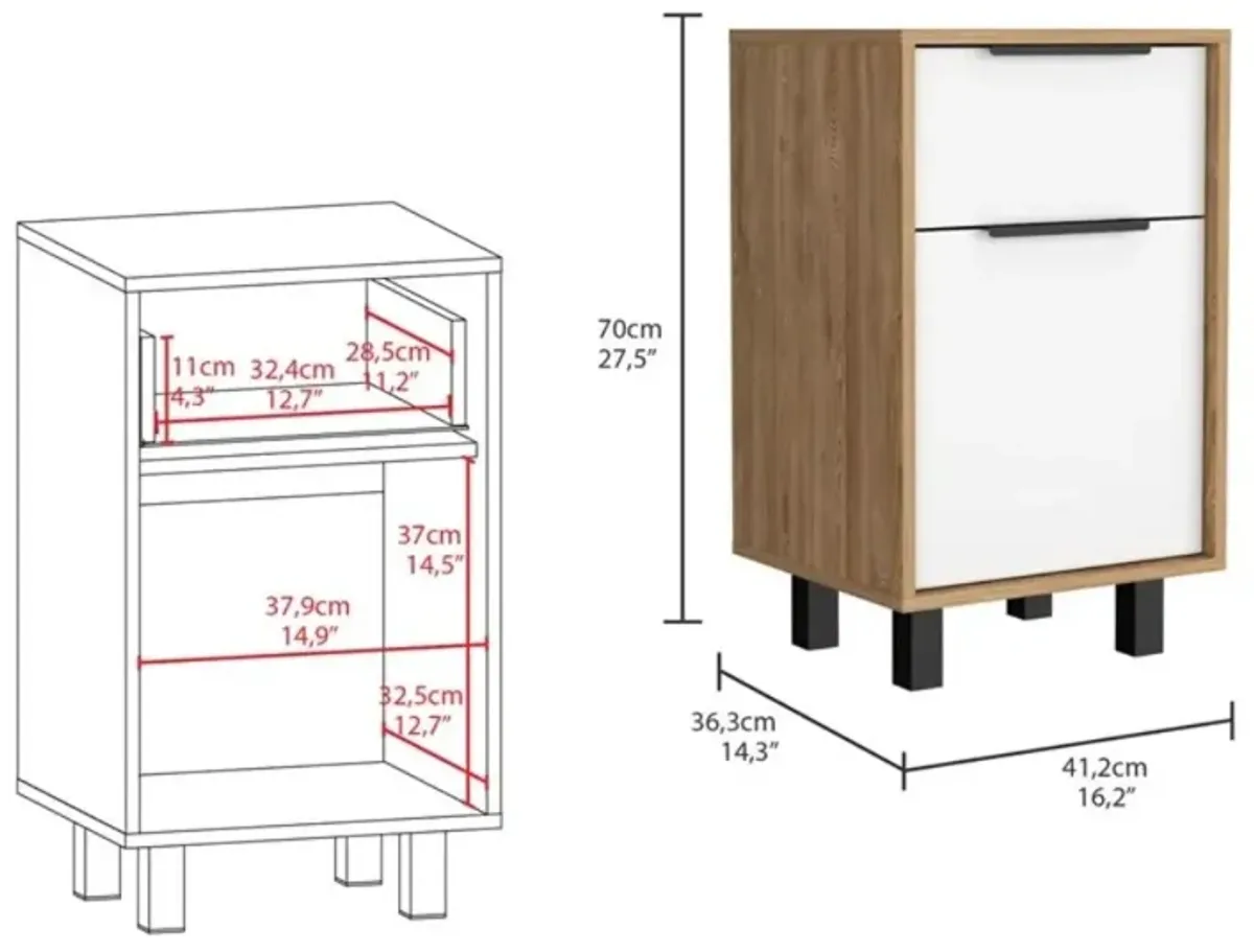 Hivvago Stylish White and Pine Bedroom Nightstand