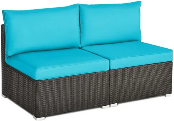 Hivvago 2 Pieces Patio Rattan Armless Sofa Set with 2 Cushions and 2 Pillows