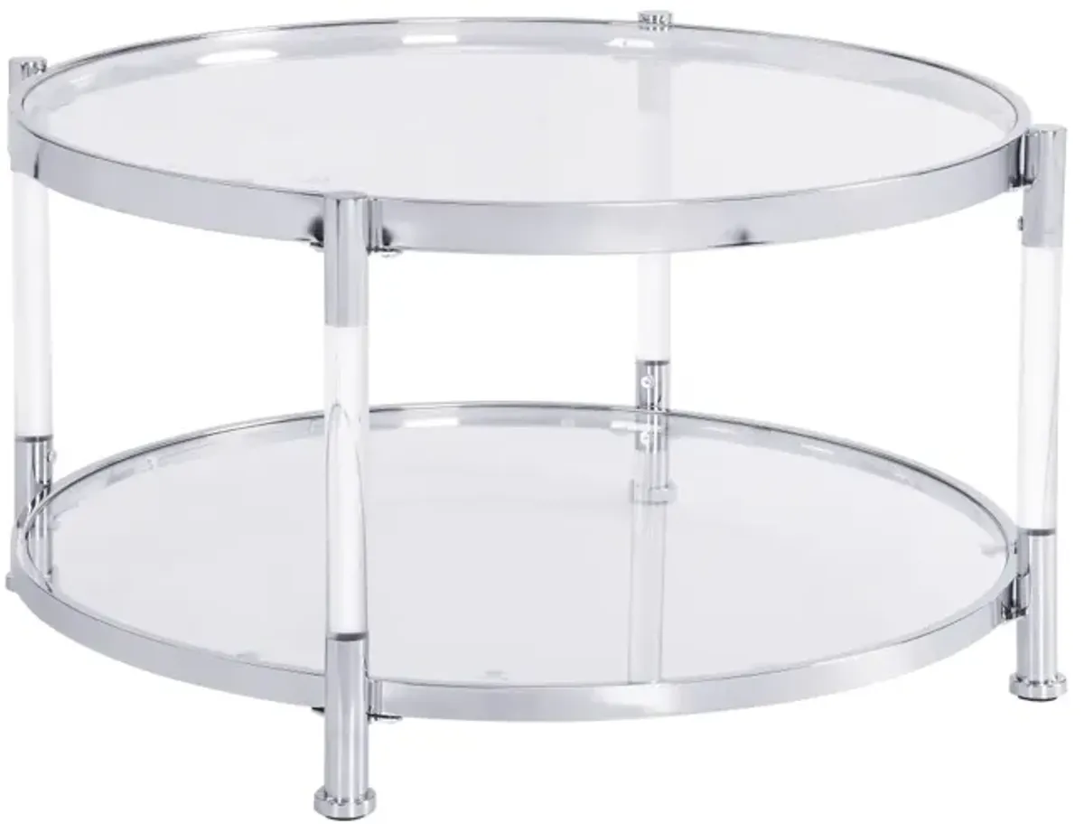 Contemporary Acrylic Coffee Table, Round Tempered Glass Coffee Table, Chrome/Silver Coffee