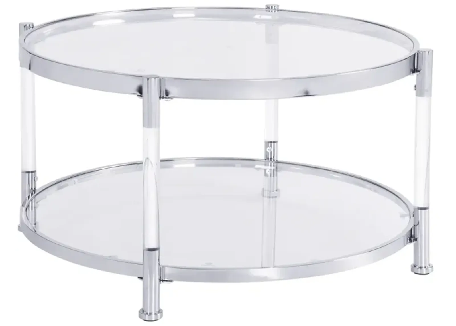 Contemporary Acrylic Coffee Table, Round Tempered Glass Coffee Table, Chrome/Silver Coffee