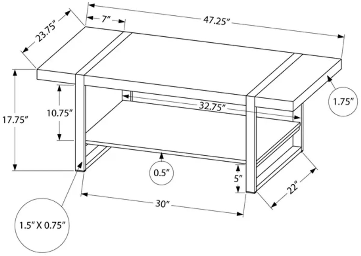 Monarch Specialties I 2860 Coffee Table, Accent, Cocktail, Rectangular, Living Room, 48"L, Metal, Laminate, Black, Contemporary, Modern