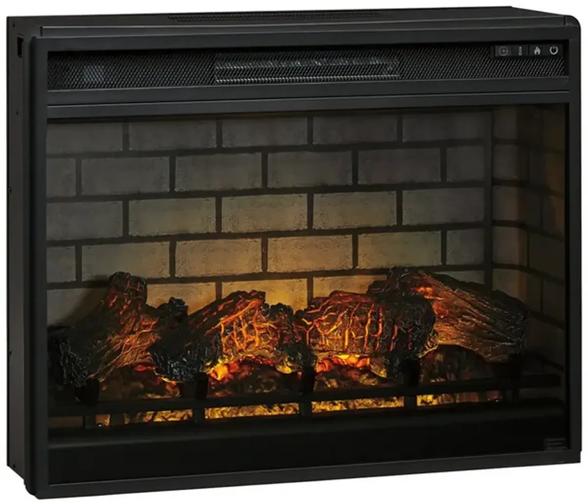 31.25 Inch Metal Fireplace Inset with 7 Level Temperature Setting, Black - Benzara