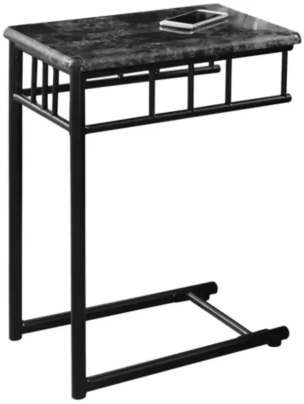 Monarch Specialties 3063, C-Shaped, End, Side, Snack, Living Room, Bedroom, Laminate, Grey Look, Black, Transitional Accent Table Marble/Charcoal Metal, 12" L x 18" W x 24" H