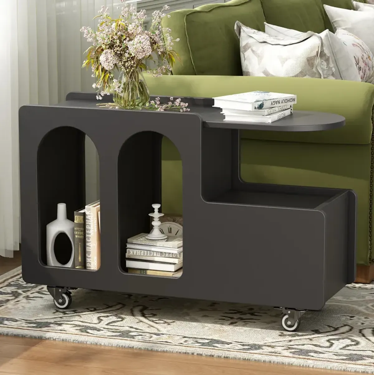 Merax Mobile End Table with Lockable Wheels