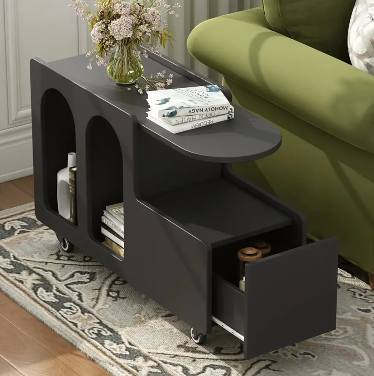 Merax Mobile End Table with Lockable Wheels