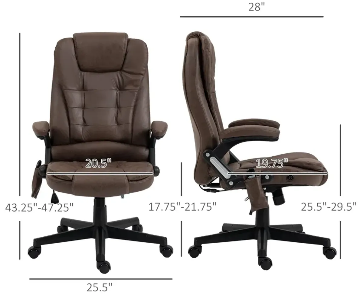 Heated Vibrating Office Chair: Linen, High Back, Coffee Color