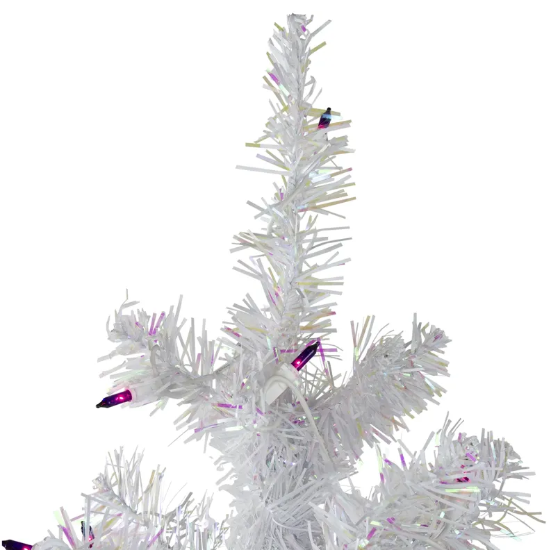 4 Pre-lit White Iridescent Pine Artificial Christmas Tree - Purple Lights