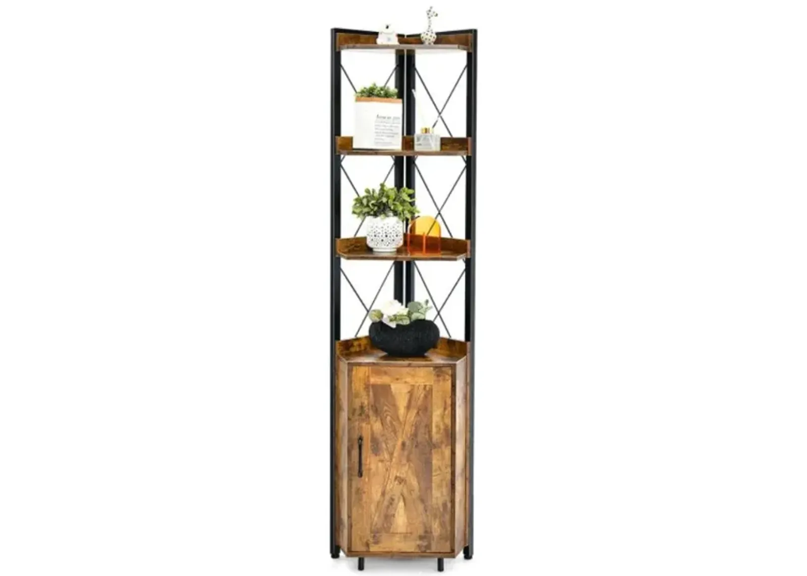 Hivvago Tall Corner Storage Cabinet with 3-Tier Shelf and Enclosed Cabinet - Space-Saving Solution for Any Room