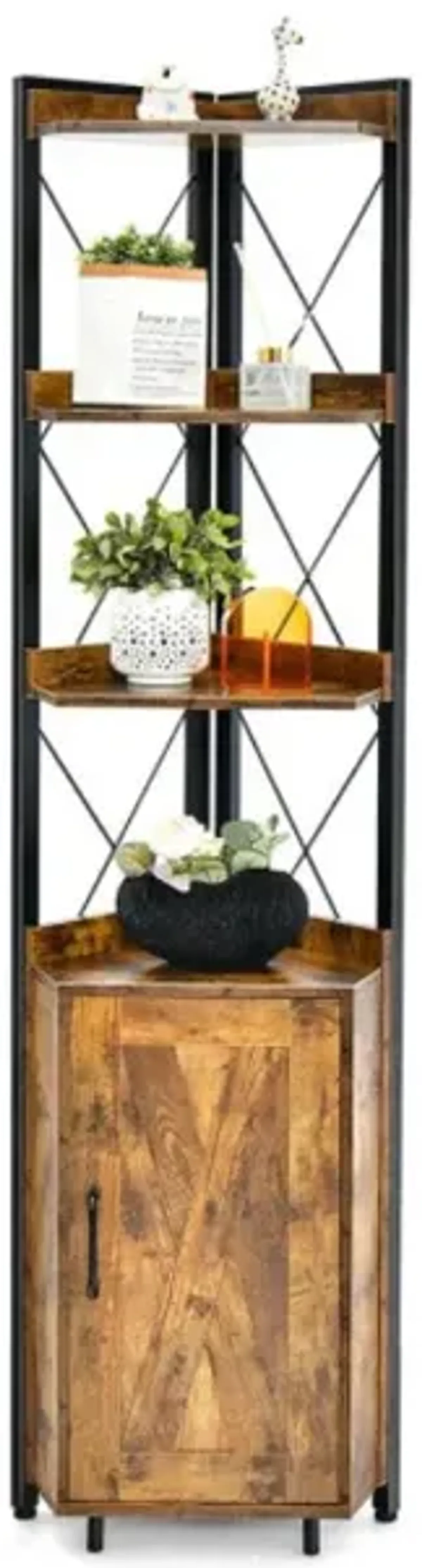 Hivvago Tall Corner Storage Cabinet with 3-Tier Shelf and Enclosed Cabinet