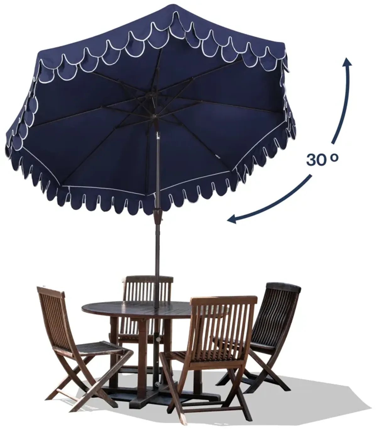 Tracy Classic MidCentury Scalloped Fringe Market Patio Umbrella with Auto-Tilt, Crank, Wind Vent and UV Protection