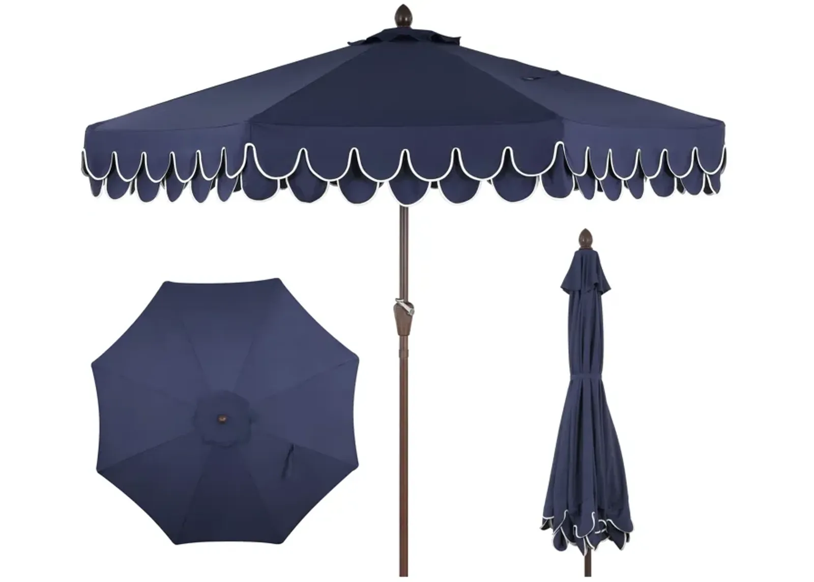 Tracy Classic MidCentury Scalloped Fringe Market Patio Umbrella with Auto-Tilt, Crank, Wind Vent and UV Protection