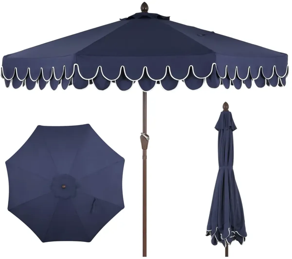 Tracy Classic MidCentury Scalloped Fringe Market Patio Umbrella with Auto-Tilt, Crank, Wind Vent and UV Protection