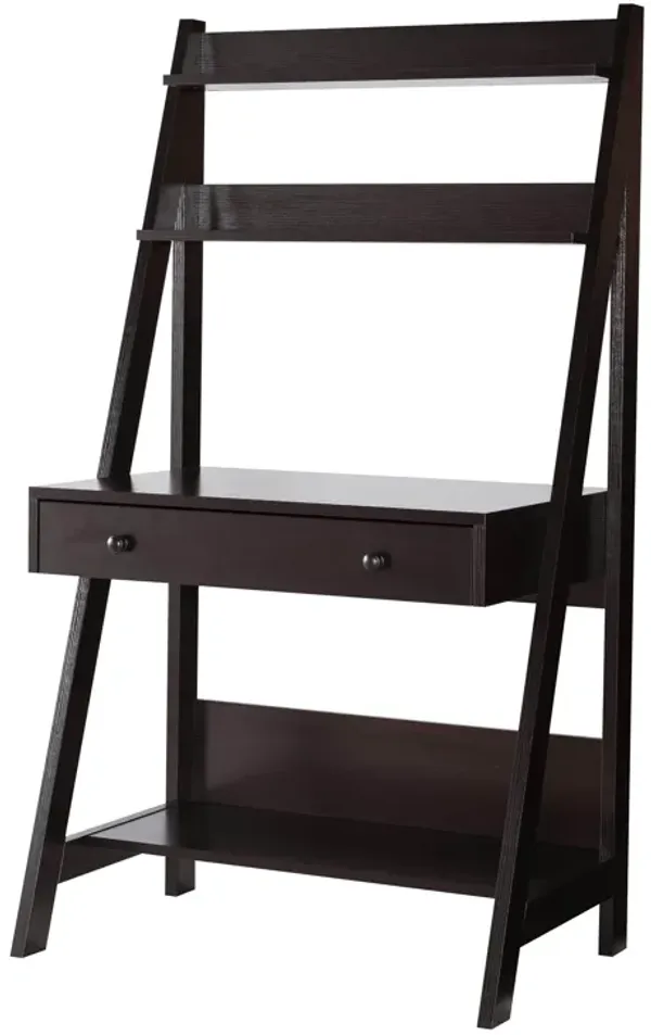 Contemporary Style Ladder Home Office Desk With 3 Open Shelves and 1 Drawer, Brown - Benzara