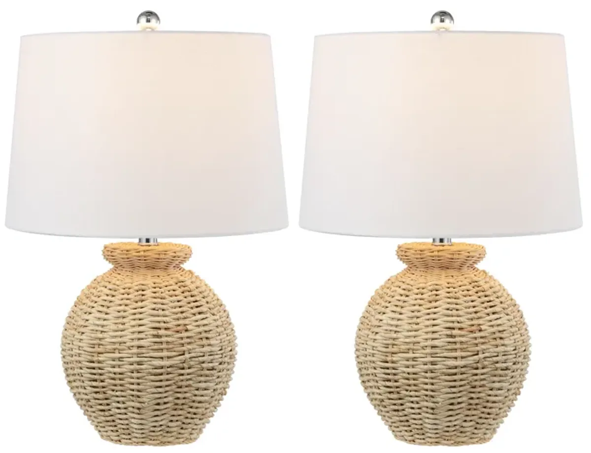 Nora Rustic Coastal Rattan Globe LED Table Lamps