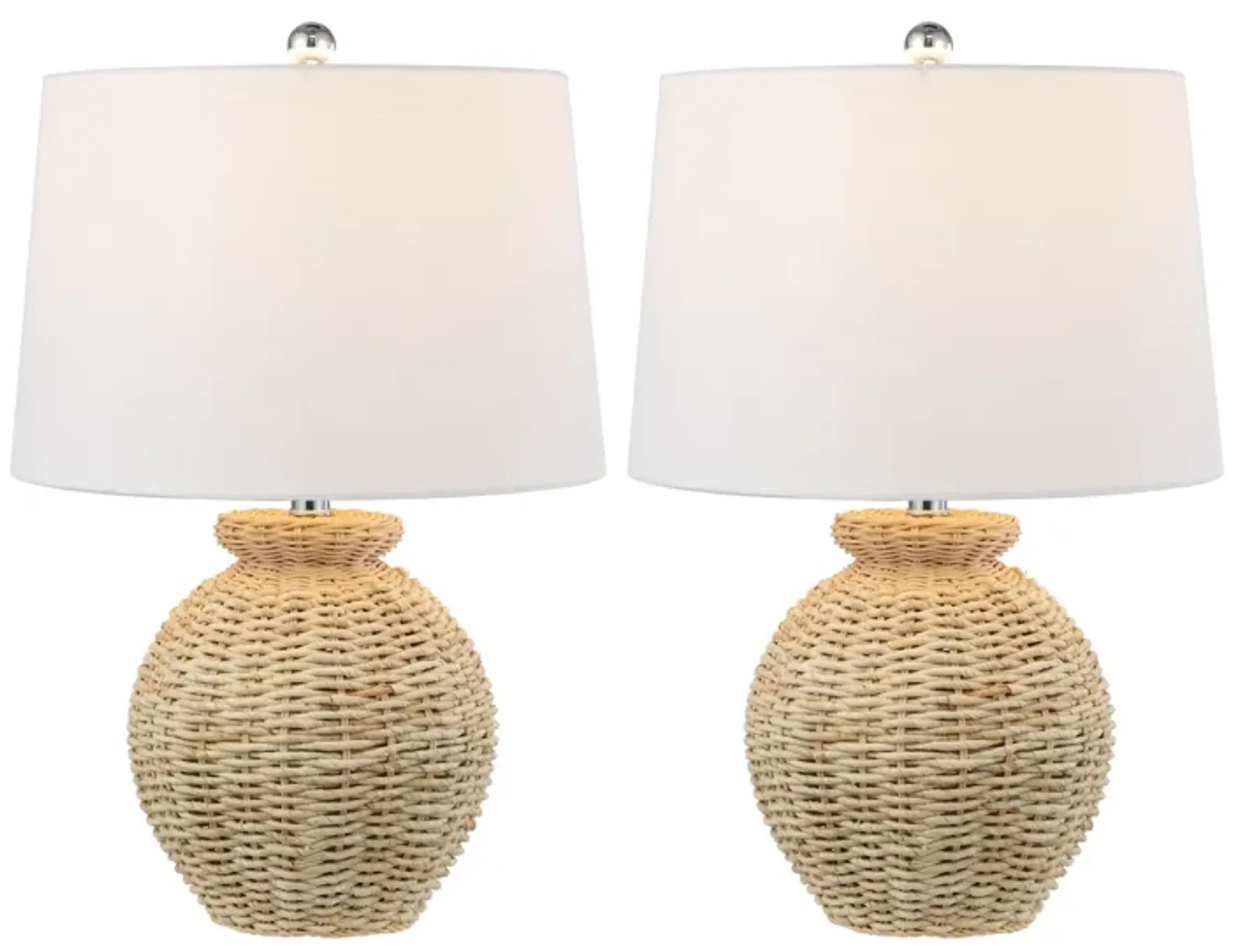 Nora Rustic Coastal Rattan Globe LED Table Lamps