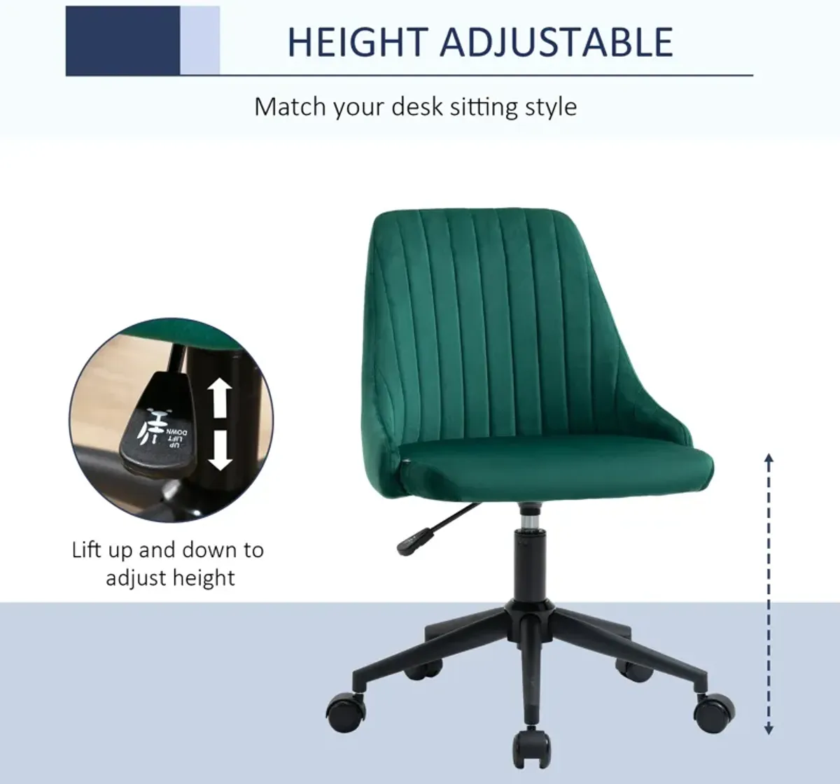 Green Workstation Seat: Velvet Swivel Mid-Back Chair for Home Office