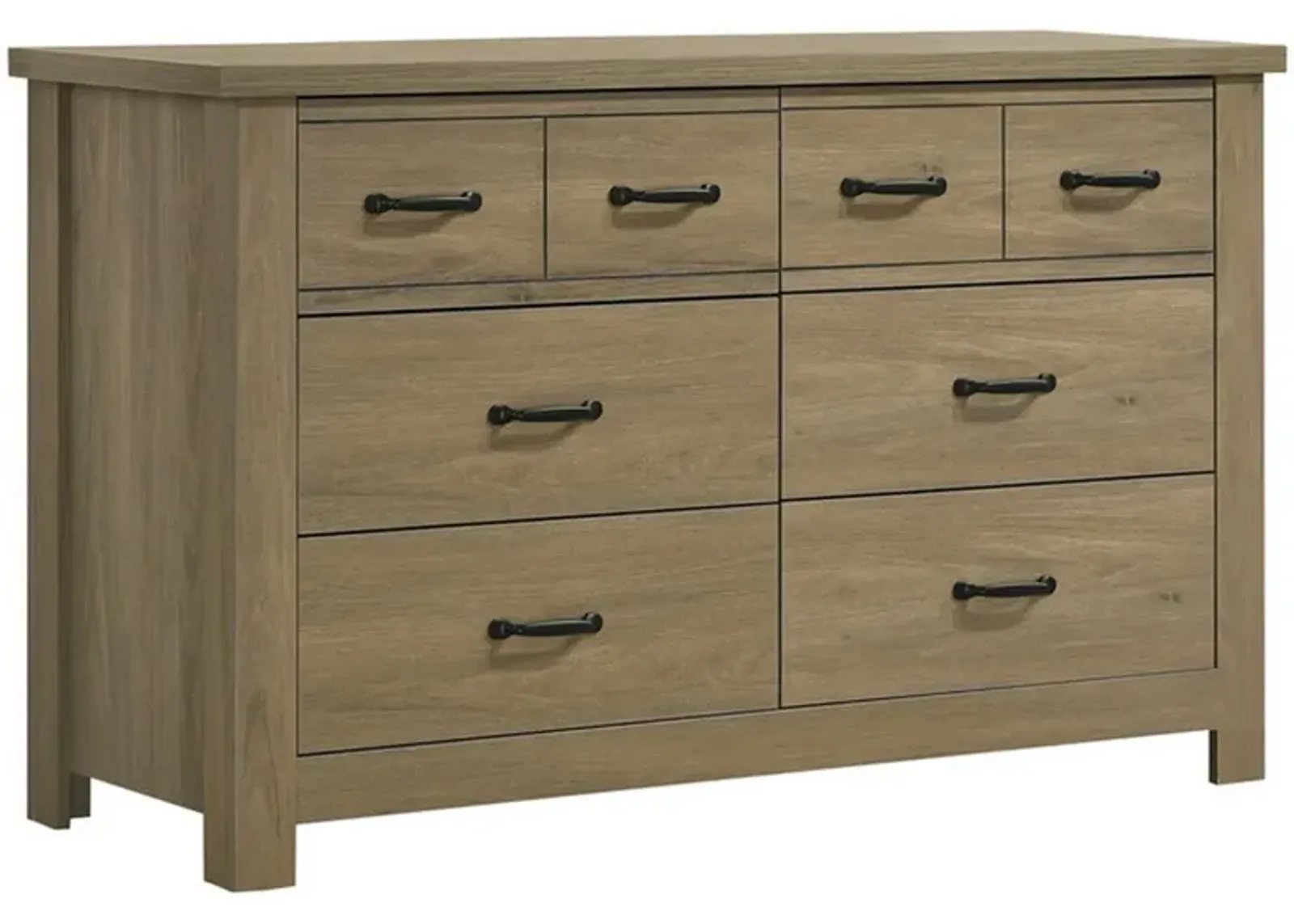 51 Inch Wood Dresser with 6 Drawers and Black Handles, Straight Legs, Gray - Benzara