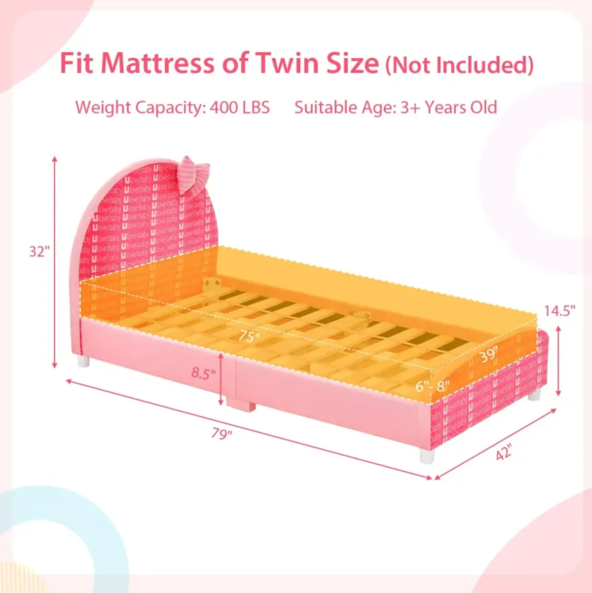 Wood Upholstered Twin Bed Platform with Slat Support