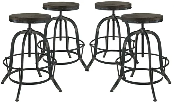 Modway Collect Industrial Modern Rustic Farmhouse Wood Cast Iron Four Backless Bar Stools in Black