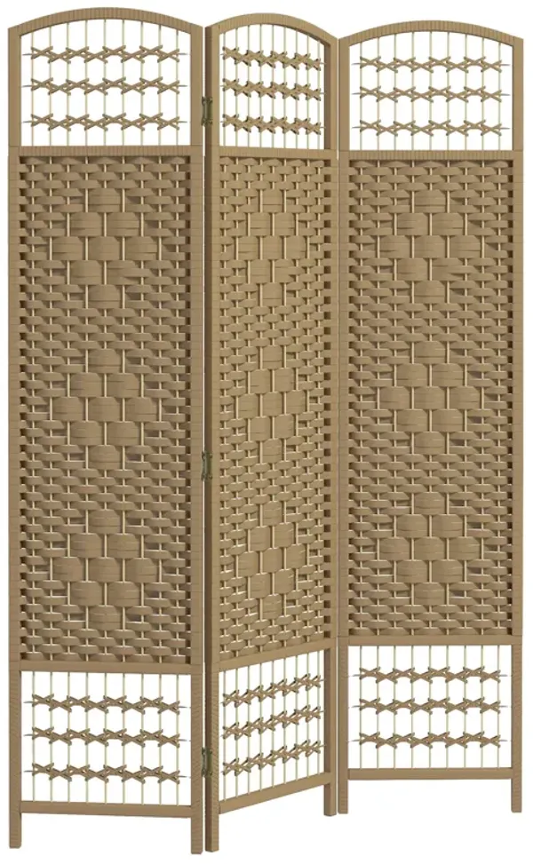 6 Panel Folding Room Divider Privacy Screen Wave Fiber Room Separator Natural