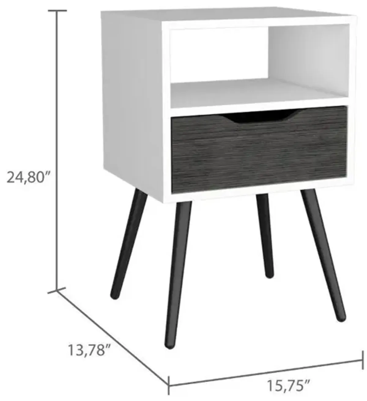 DEPOT E-SHOP Emma Nightstand, Countertop, Four Legs, One Open Shelf, One Drawer-Smoky Oak-White, For Bedroom