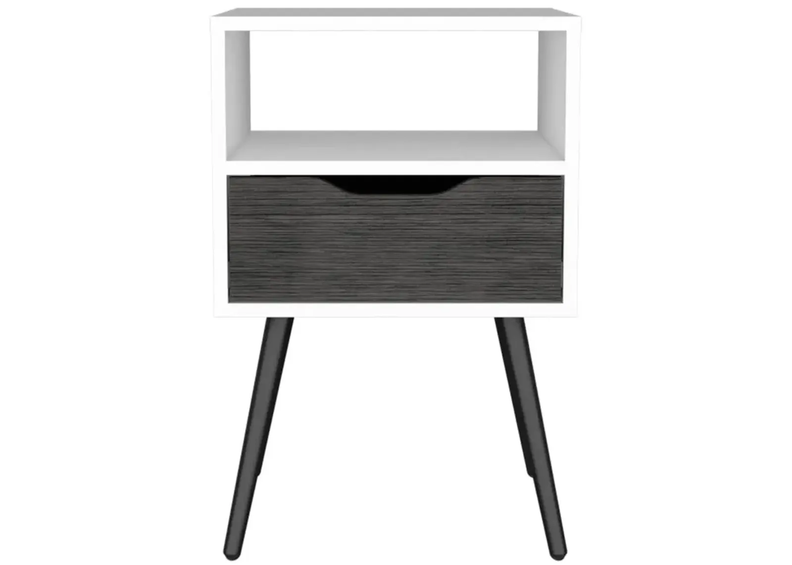 DEPOT E-SHOP Emma Nightstand, Countertop, Four Legs, One Open Shelf, One Drawer-Smoky Oak-White, For Bedroom