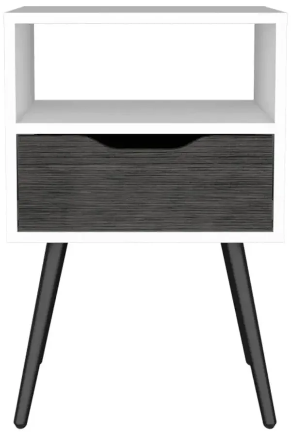 DEPOT E-SHOP Emma Nightstand, Countertop, Four Legs, One Open Shelf, One Drawer-Smoky Oak-White, For Bedroom