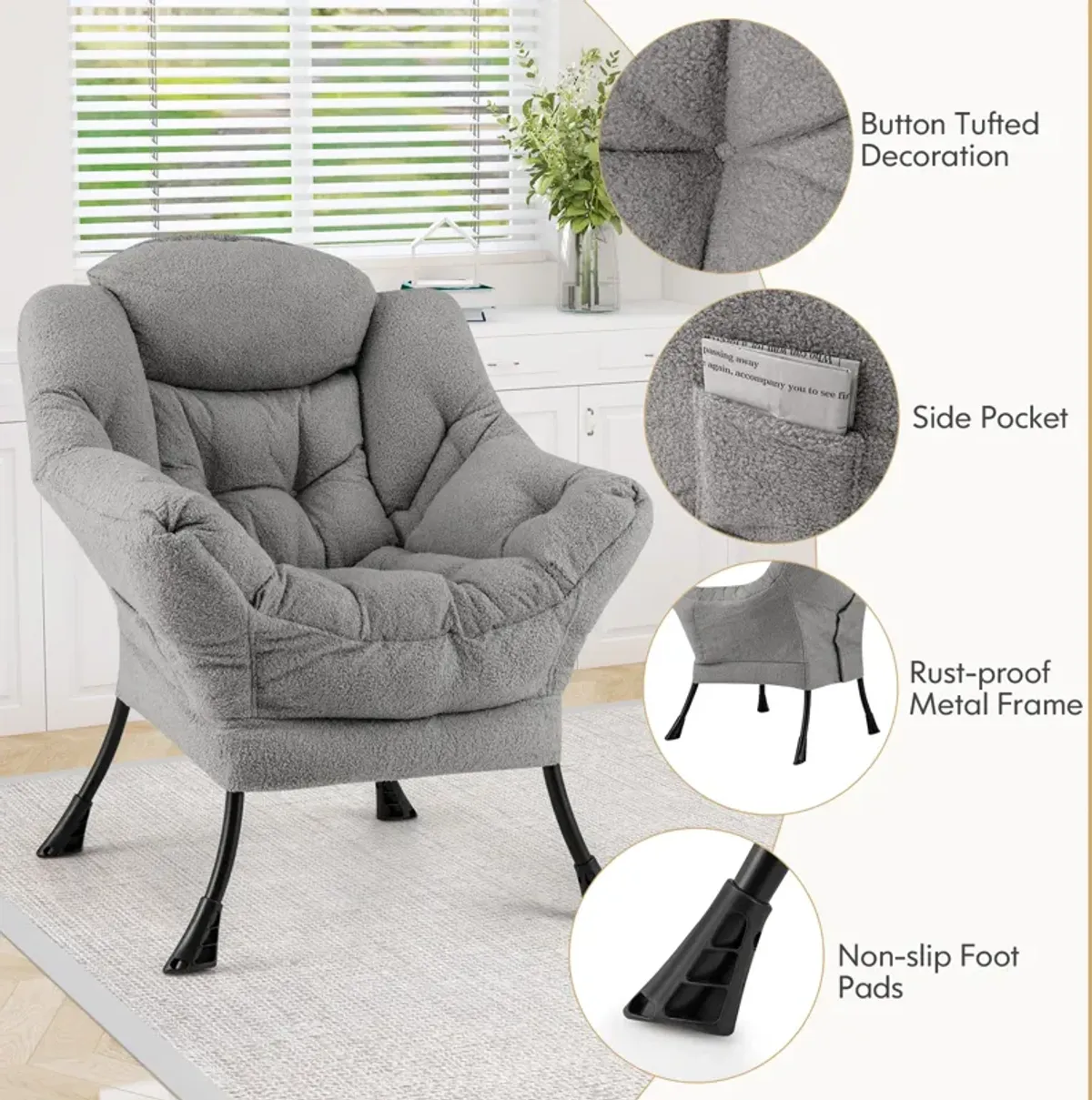 Cozy Sherpa Upholstered Accent Chair with Head Pillow for Stylish Comfort