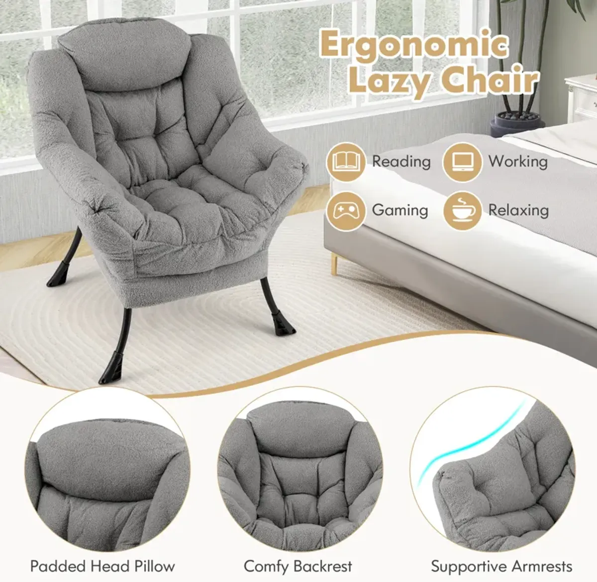 Cozy Sherpa Upholstered Accent Chair with Head Pillow for Stylish Comfort