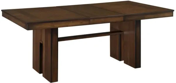 Voz 59-77 Inch Dining Table, Extendable, Trestle Base, Walnut Brown Veneer - Benzara