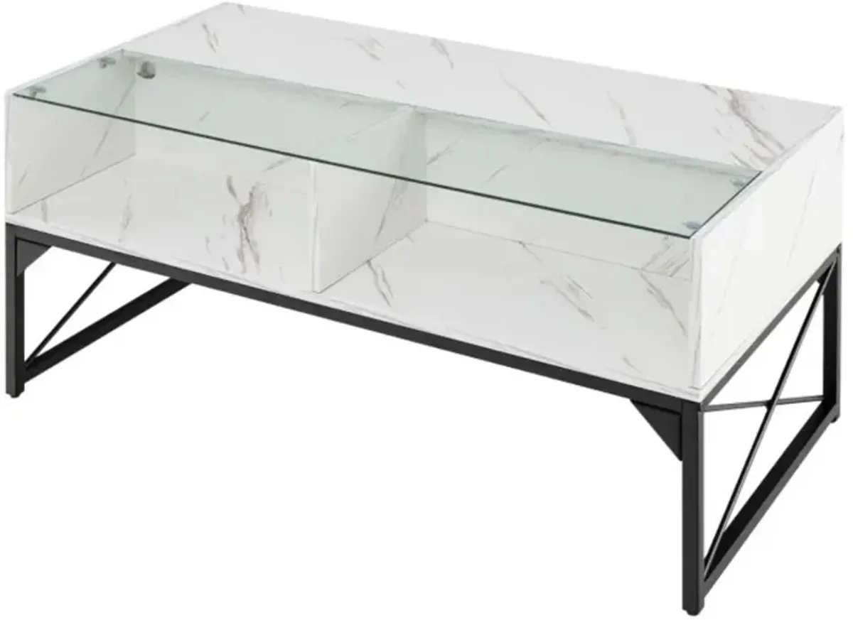 Hivvago Center Table with Faux Marble and Tempered Glass Top