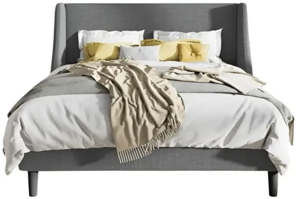 Upholstered Linen Blend Headboard Wingback Platform Bed