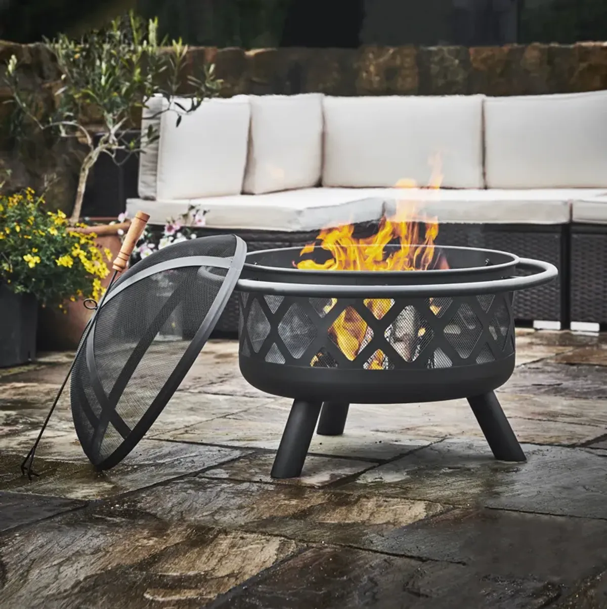 Teamson Home - Outdoor 29.5 Inch Round Steel Wood Burning Fire Pit