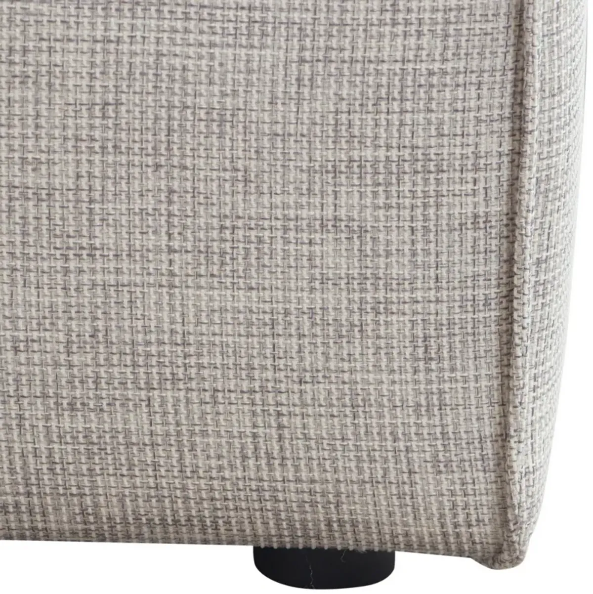 Daro 36 Inch Square Ottoman, Cushioned Top, Gray Barley Upholstery, Black - Benzara