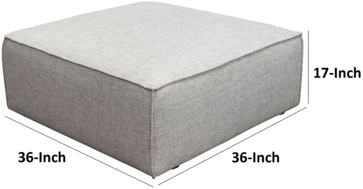 Daro 36 Inch Square Ottoman, Cushioned Top, Gray Barley Upholstery, Black - Benzara