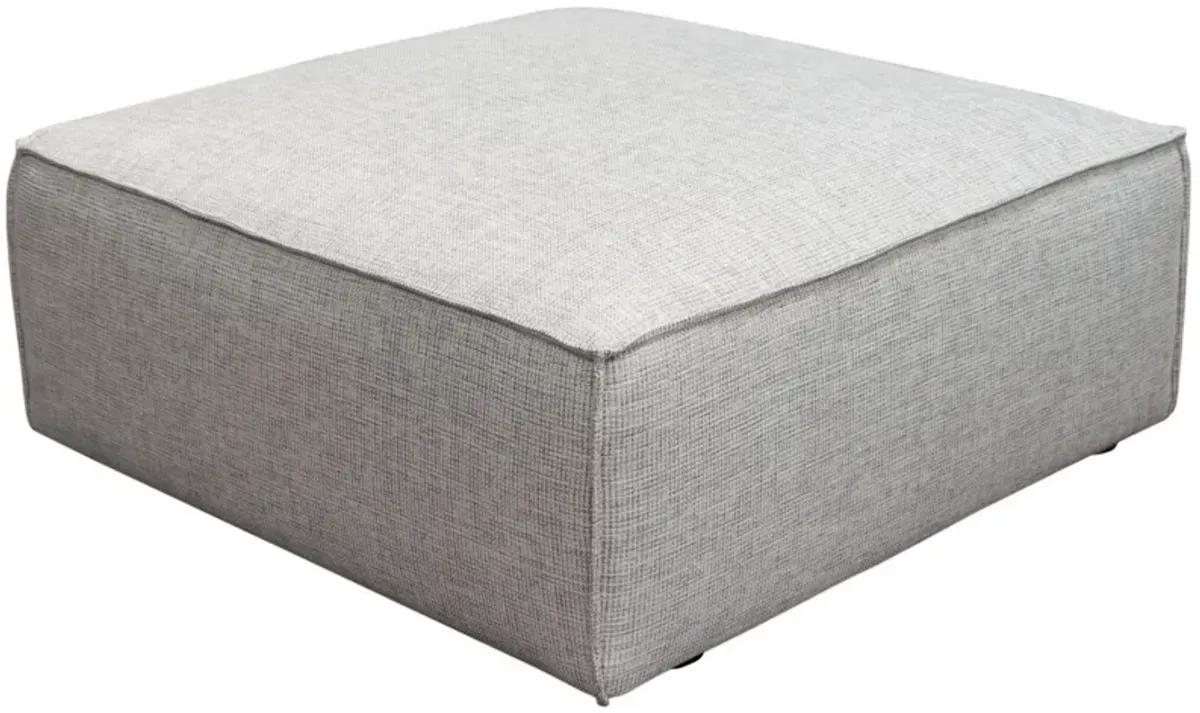 Daro 36 Inch Square Ottoman, Cushioned Top, Gray Barley Upholstery, Black - Benzara