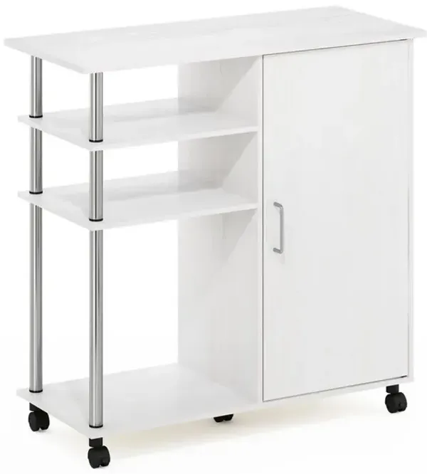 Furinno Helena 4-Tier Utility Kitchen Island and Storage Cart on wheels with Stainless Steel Tubes, White Oak/Chrome
