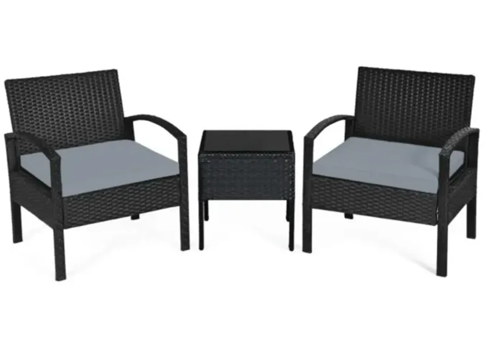 Hivvago Hivvago 3 Pieces Outdoor Rattan Patio Conversation Set with Seat Cushions