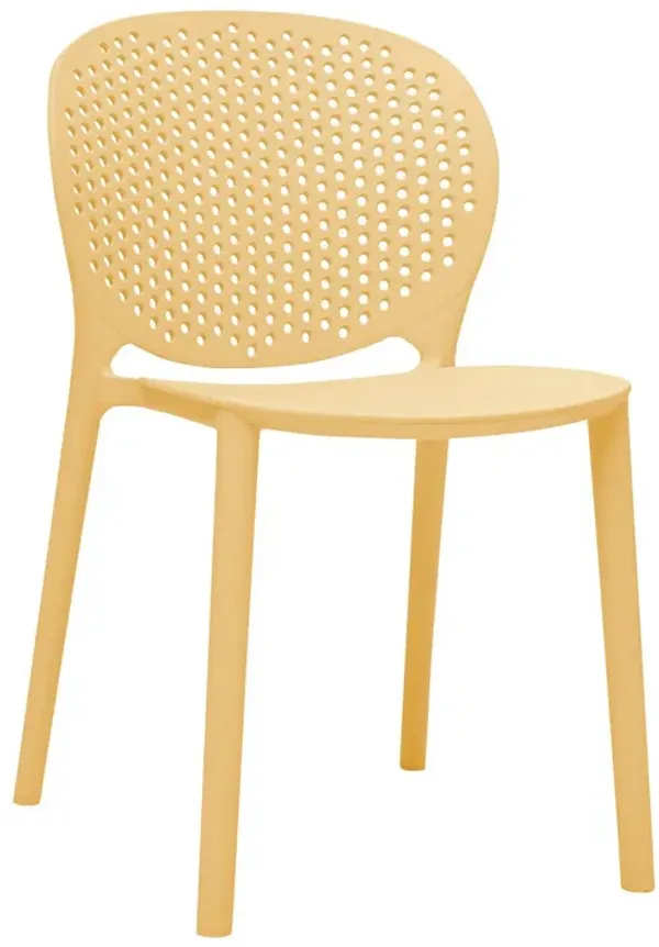 Gyna 14 Inch Kids Side Chair, Round Dotted Backrest, Armless, Yellow - Benzara