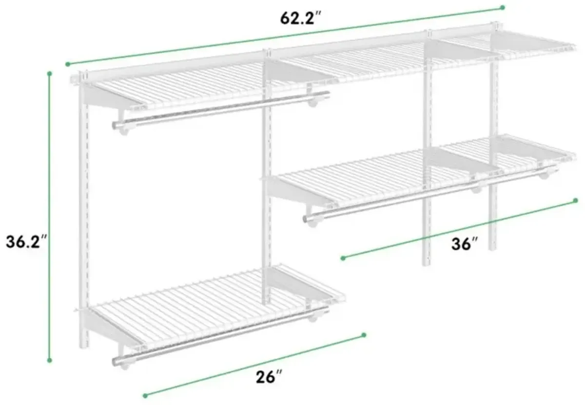 Custom Closet Organizer Kit 3 to 5 Feet Wall-Mounted Closet System with Hang Rod-White