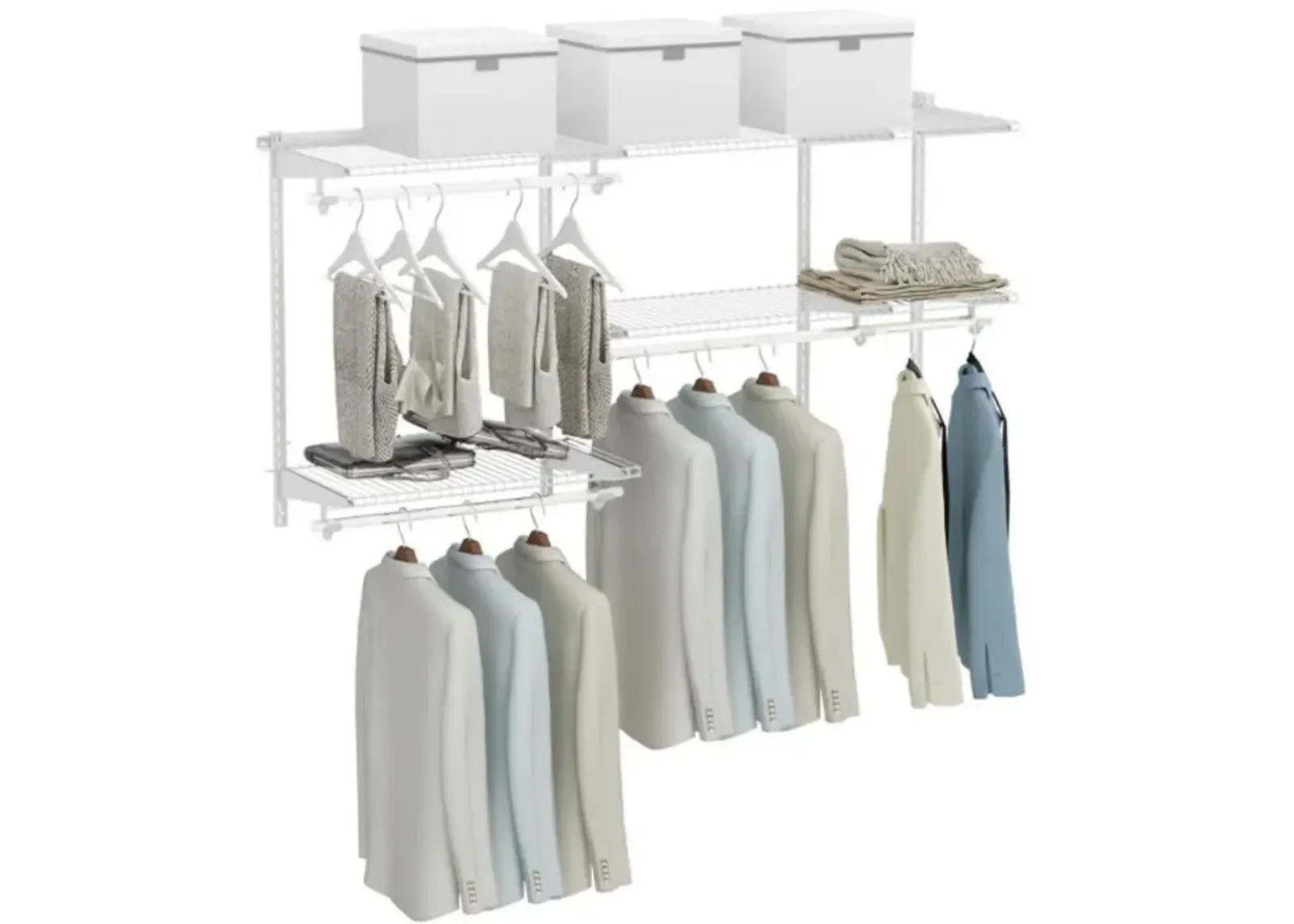 Custom Closet Organizer Kit 3 to 5 Feet Wall-Mounted Closet System with Hang Rod-White