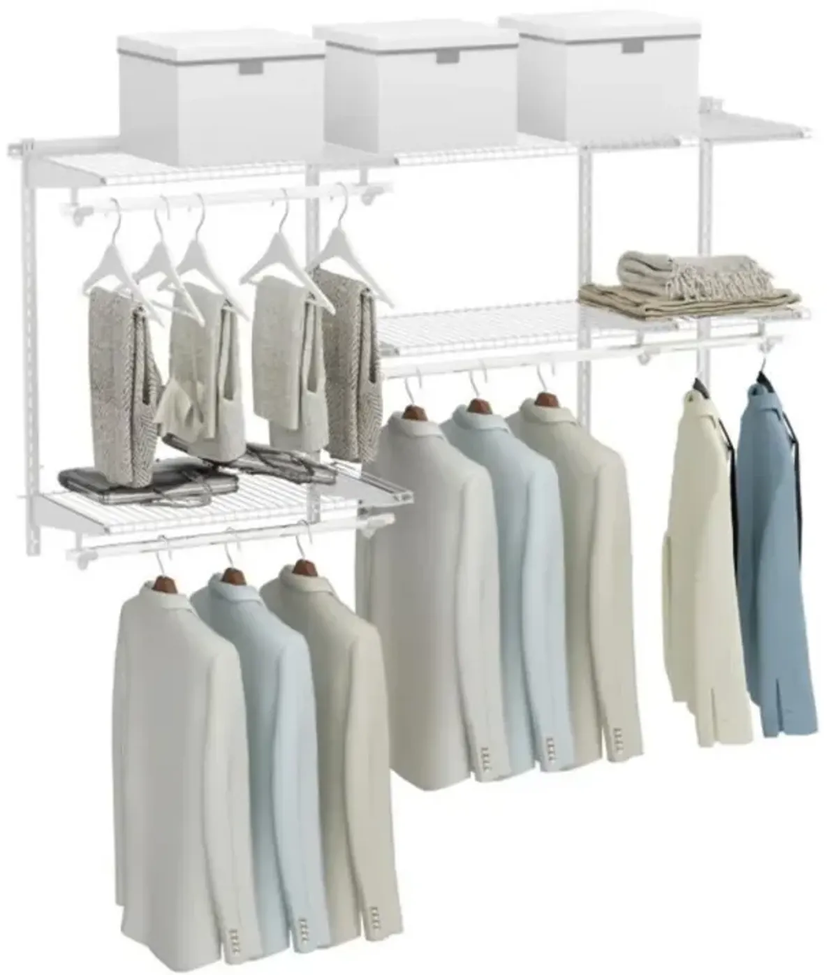 Custom Closet Organizer Kit 3 to 5 Feet Wall-Mounted Closet System with Hang Rod-White