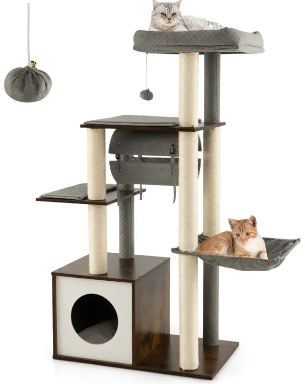 53 Inch Cat Tree with Condo and Swing Tunnel