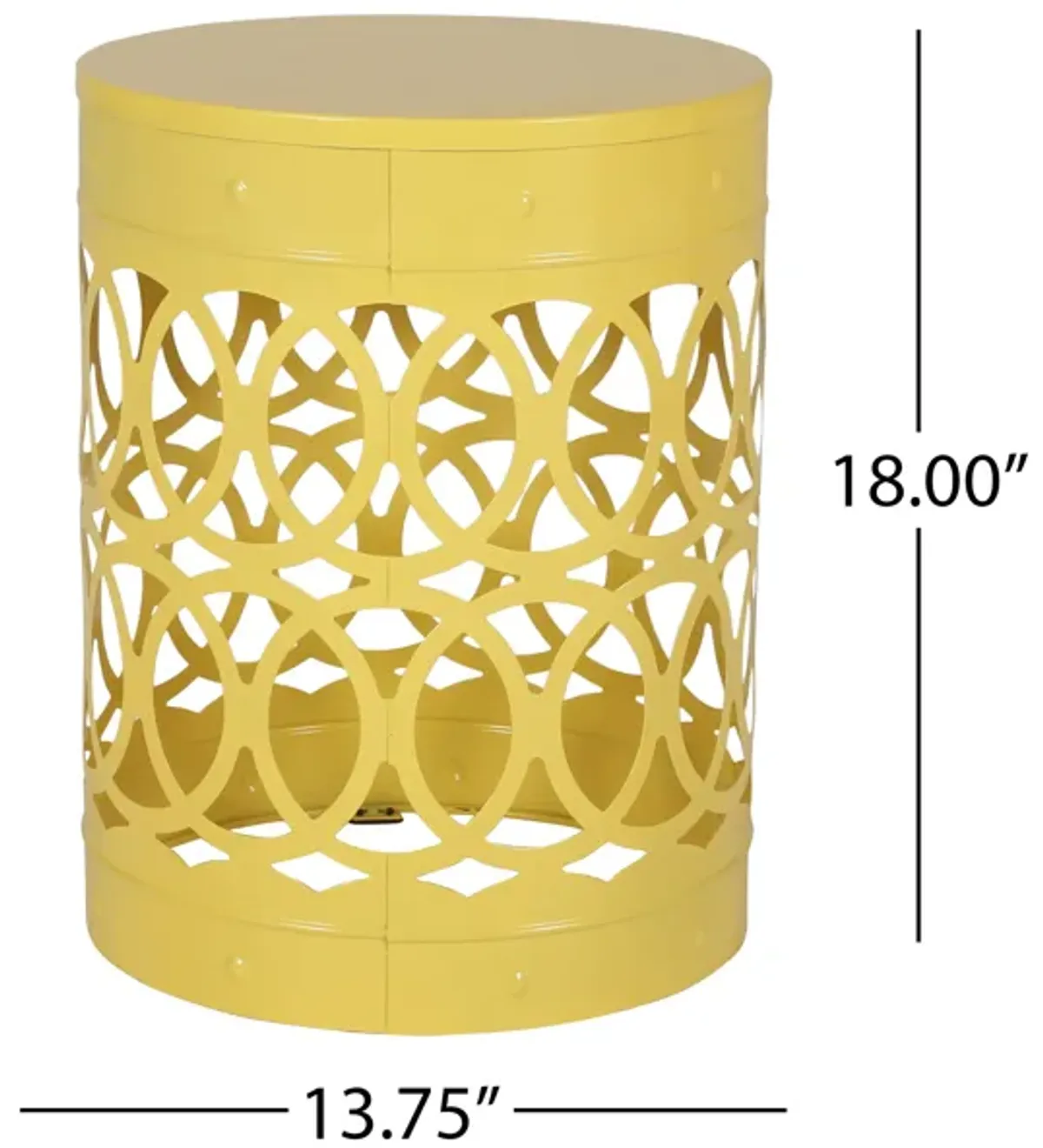 Kemo Outdoor End Table, Round 14 Inch, Cutout Design, Yellow Frame - Benzara