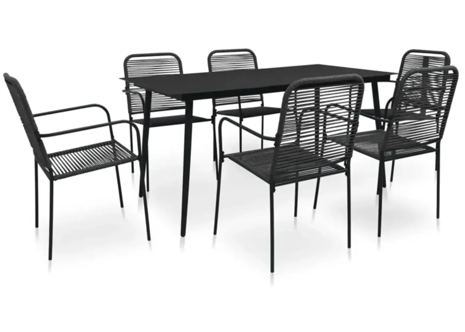 vidaXL 7 Piece Garden Dining Set Cotton Rope and Steel Black