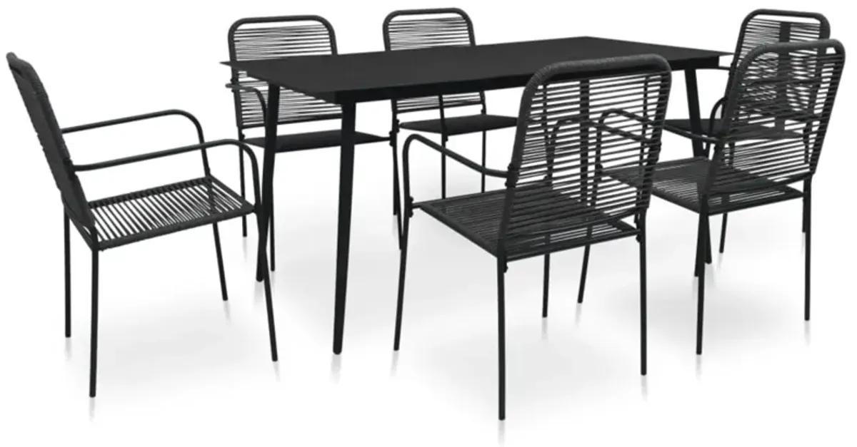 vidaXL 7 Piece Garden Dining Set Cotton Rope and Steel Black