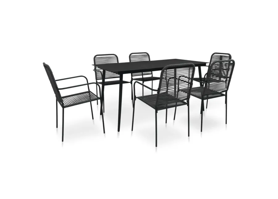 vidaXL 7 Piece Garden Dining Set Cotton Rope and Steel Black