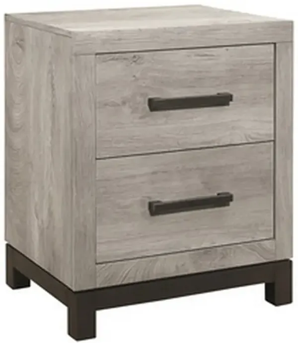 Deena 25 Inch Classic 2 Drawer Nightstand, Metal Handles, Wood Grain Gray - Benzara